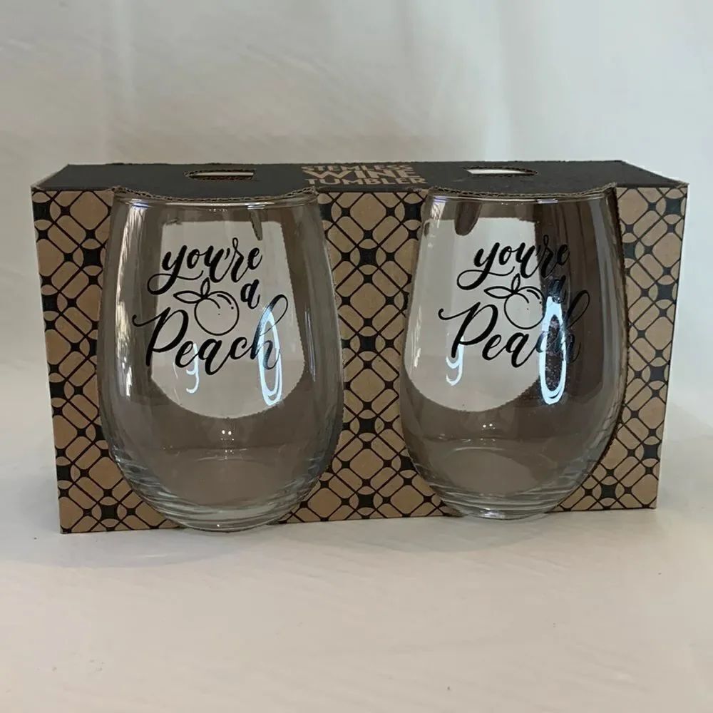 Stemless Wine Tumbler Your A Peach In Black New In Box Made USA 5 Inches Tall